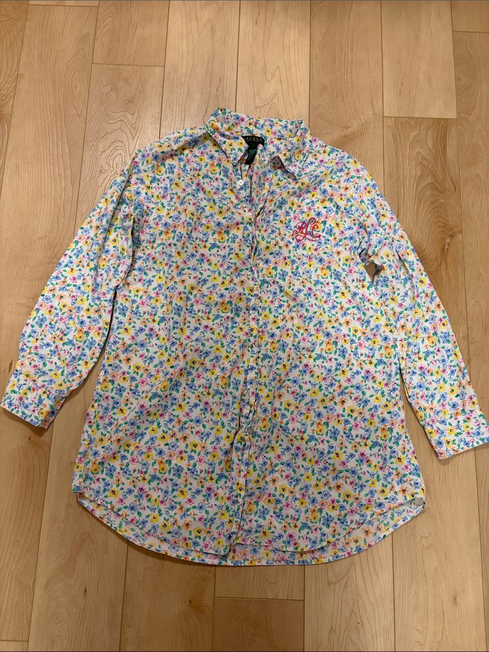 Lauren Ralph Lauren Cotton Floral Shirt Style Nightdress, sz L